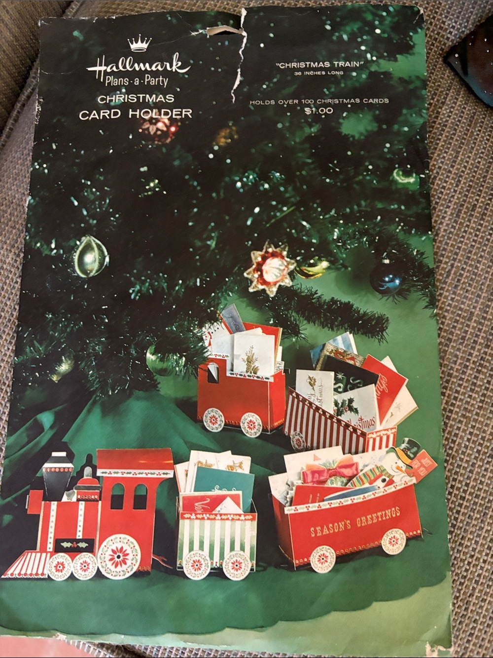 Vintage Hallmark Plans-a-Party Red Christmas Train Card Holder Set